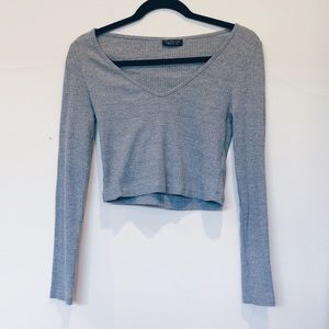 Too shop grey long sleeve crop top